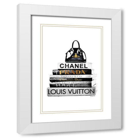 Black Bag Bookstack White Modern Wood Framed Art Print with Double Matting by Greenwood, Amanda