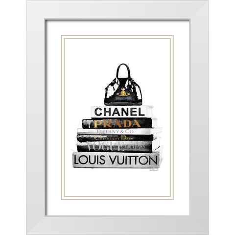 Black Bag Bookstack White Modern Wood Framed Art Print with Double Matting by Greenwood, Amanda