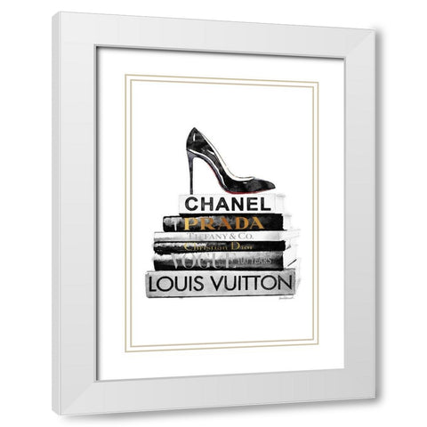 Red Sole Bookstack White Modern Wood Framed Art Print with Double Matting by Greenwood, Amanda