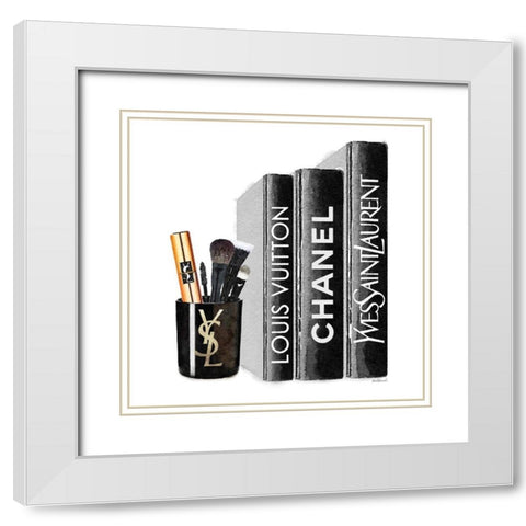 Makeup Bookend White Modern Wood Framed Art Print with Double Matting by Greenwood, Amanda
