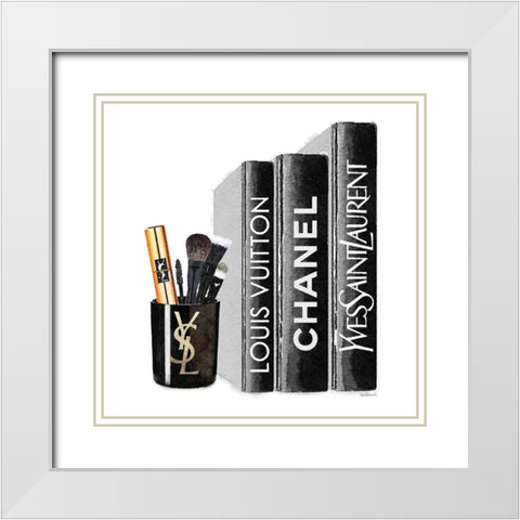 Makeup Bookend White Modern Wood Framed Art Print with Double Matting by Greenwood, Amanda
