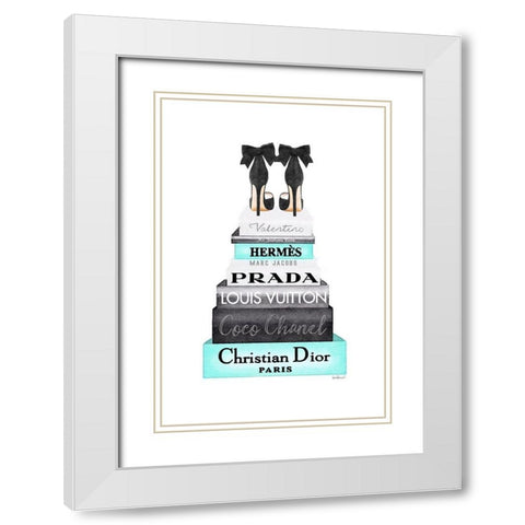 Teal Tall Bookstack White Modern Wood Framed Art Print with Double Matting by Greenwood, Amanda