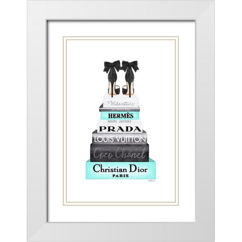 Teal Tall Bookstack White Modern Wood Framed Art Print with Double Matting by Greenwood, Amanda