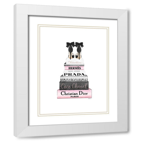 Pink Tall Bookstack White Modern Wood Framed Art Print with Double Matting by Greenwood, Amanda