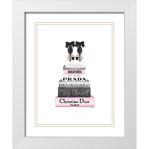 Pink Tall Bookstack White Modern Wood Framed Art Print with Double Matting by Greenwood, Amanda