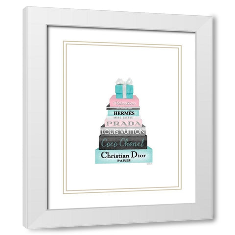 Teal Present Bookstack White Modern Wood Framed Art Print with Double Matting by Greenwood, Amanda