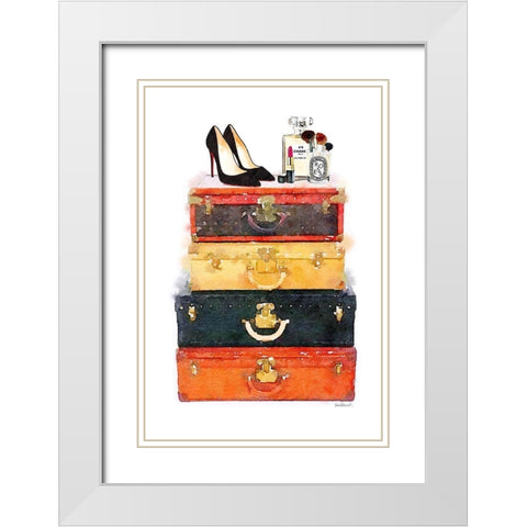 Makeup Luggage White Modern Wood Framed Art Print with Double Matting by Greenwood, Amanda