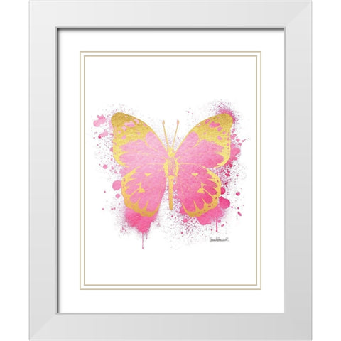 Butterfly Gold and Pink White Modern Wood Framed Art Print with Double Matting by Greenwood, Amanda
