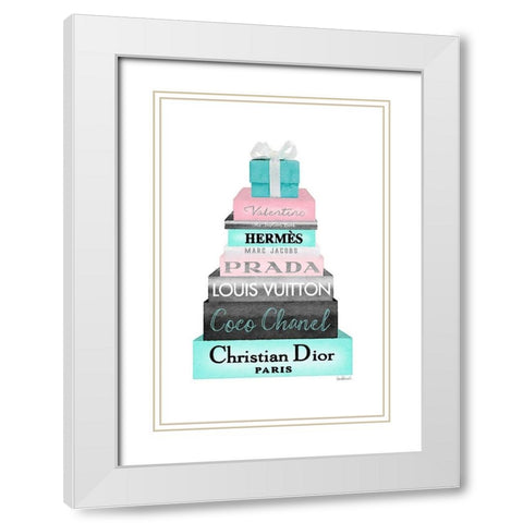 Gift Box Bookstack White Modern Wood Framed Art Print with Double Matting by Greenwood, Amanda