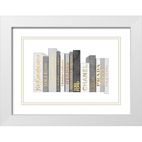Grey and Gold Books White Modern Wood Framed Art Print with Double Matting by Greenwood, Amanda
