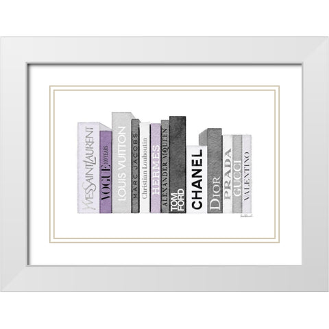 Grey and Purple Books White Modern Wood Framed Art Print with Double Matting by Greenwood, Amanda