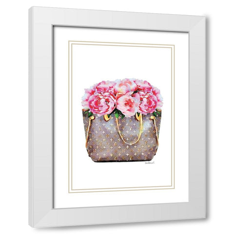 Pink Peony Bag White Modern Wood Framed Art Print with Double Matting by Amanda Greenwood