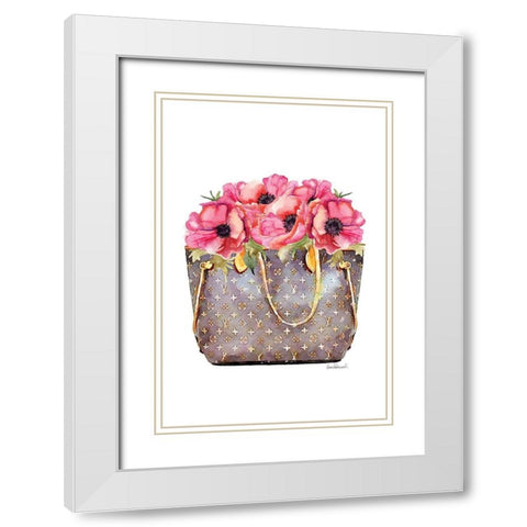 Fashion Bag with Peonies White Modern Wood Framed Art Print with Double Matting by Amanda Greenwood