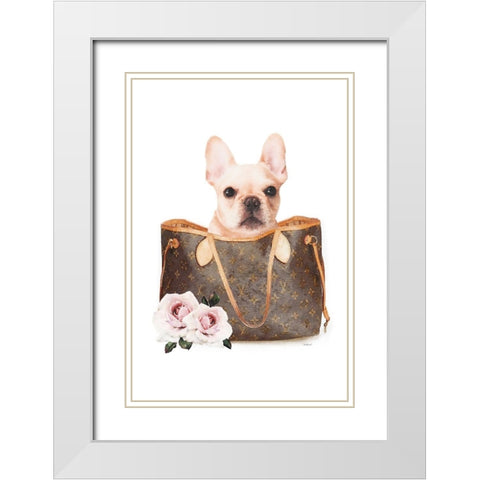 Fashion Bag with Frenchie  White Modern Wood Framed Art Print with Double Matting by Amanda Greenwood