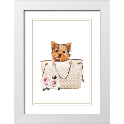 Fashion Bag with Yorkie White Modern Wood Framed Art Print with Double Matting by Amanda Greenwood