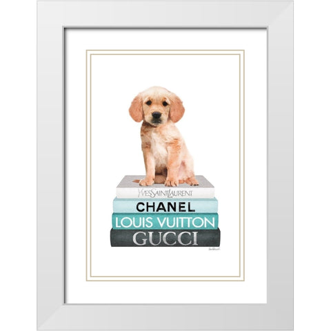 Bookstack Teal Golden White Modern Wood Framed Art Print with Double Matting by Amanda Greenwood