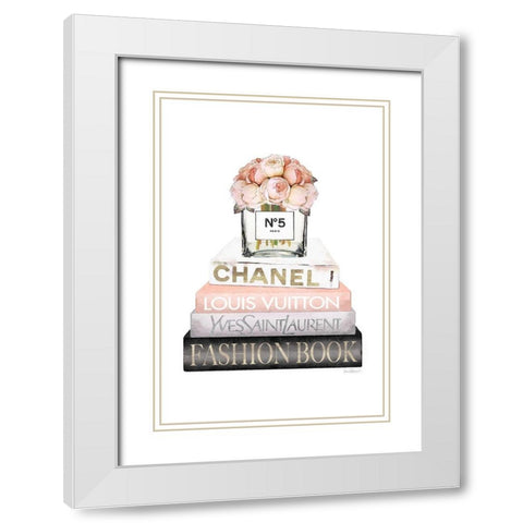 Bookstack Peach Rose Vase I White Modern Wood Framed Art Print with Double Matting by Amanda Greenwood