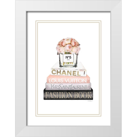 Bookstack Peach Rose Vase I White Modern Wood Framed Art Print with Double Matting by Amanda Greenwood