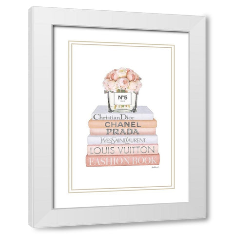 Bookstack Peach Rose Vase II White Modern Wood Framed Art Print with Double Matting by Amanda Greenwood
