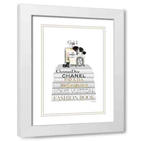 Bookstack makeup II White Modern Wood Framed Art Print with Double Matting by Amanda Greenwood