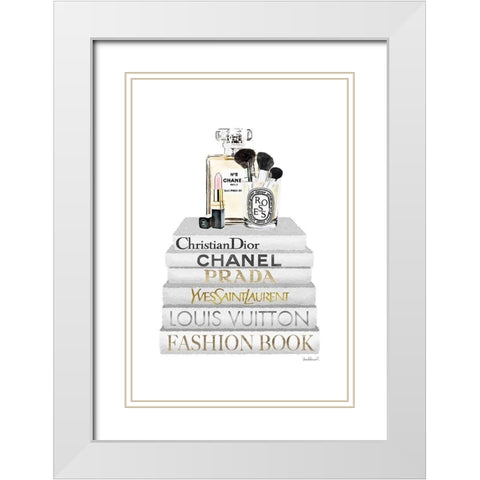 Bookstack makeup II White Modern Wood Framed Art Print with Double Matting by Amanda Greenwood
