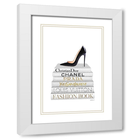 Black Heel Bookstack White Modern Wood Framed Art Print with Double Matting by Amanda Greenwood