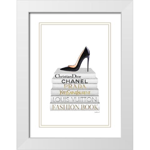 Black Heel Bookstack White Modern Wood Framed Art Print with Double Matting by Amanda Greenwood