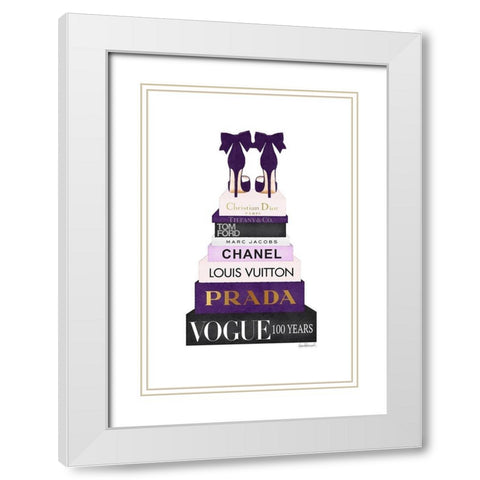 Bookstack Purple White Modern Wood Framed Art Print with Double Matting by Amanda Greenwood