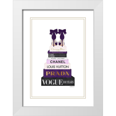 Bookstack Purple White Modern Wood Framed Art Print with Double Matting by Amanda Greenwood