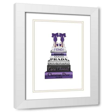 Bookstack Purple II White Modern Wood Framed Art Print with Double Matting by Amanda Greenwood