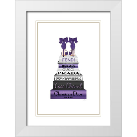Bookstack Purple II White Modern Wood Framed Art Print with Double Matting by Amanda Greenwood