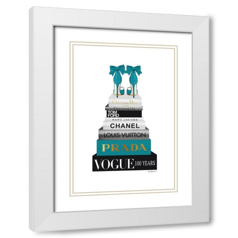Bookstack Teal White Modern Wood Framed Art Print with Double Matting by Amanda Greenwood