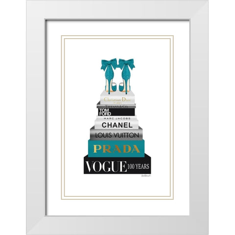 Bookstack Teal White Modern Wood Framed Art Print with Double Matting by Amanda Greenwood