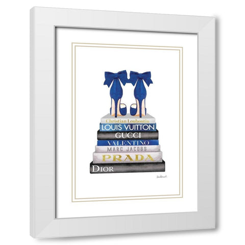 Bookstack Navy White Modern Wood Framed Art Print with Double Matting by Amanda Greenwood