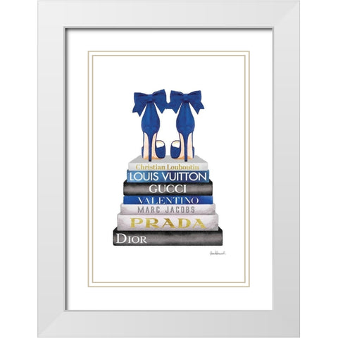 Bookstack Navy White Modern Wood Framed Art Print with Double Matting by Amanda Greenwood