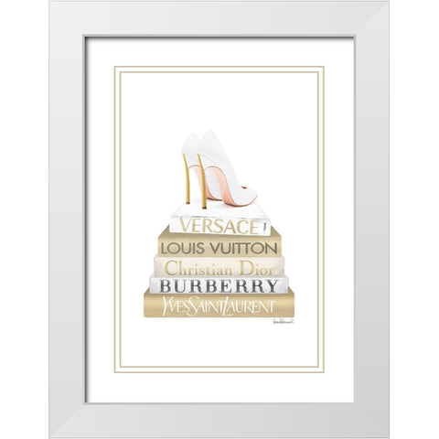 Bookstack Gold White Modern Wood Framed Art Print with Double Matting by Amanda Greenwood