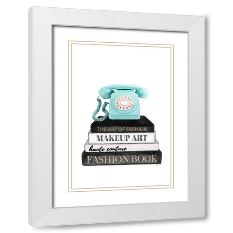 Telephone Bookstack White Modern Wood Framed Art Print with Double Matting by Amanda Greenwood
