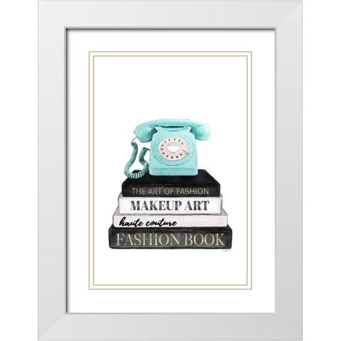 Telephone Bookstack White Modern Wood Framed Art Print with Double Matting by Amanda Greenwood