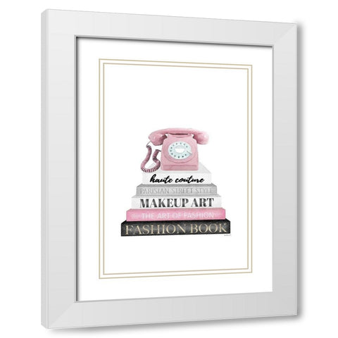 Telephone Bookstack II White Modern Wood Framed Art Print with Double Matting by Amanda Greenwood