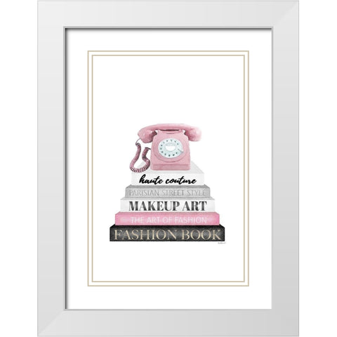 Telephone Bookstack II White Modern Wood Framed Art Print with Double Matting by Amanda Greenwood