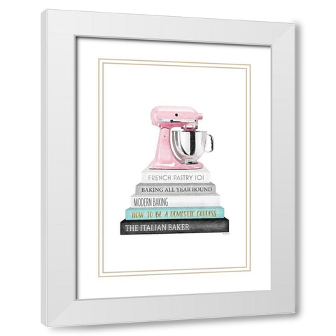 Mixer Bookstack White Modern Wood Framed Art Print with Double Matting by Amanda Greenwood