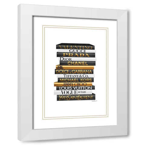 Tall Golden Bookstack White Modern Wood Framed Art Print with Double Matting by Amanda Greenwood