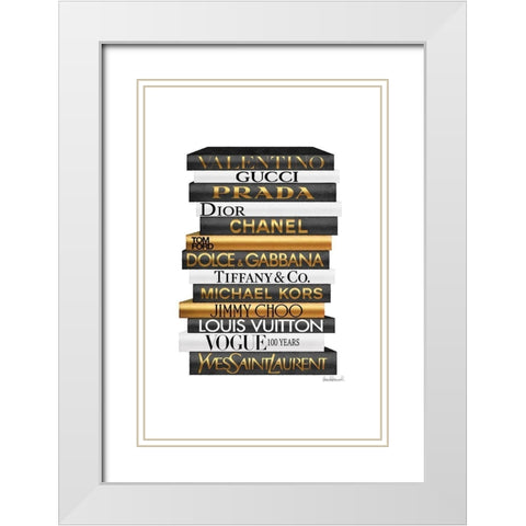 Tall Golden Bookstack White Modern Wood Framed Art Print with Double Matting by Amanda Greenwood