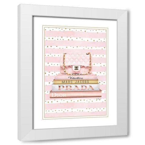 Bookstack PInk Bag II White Modern Wood Framed Art Print with Double Matting by Amanda Greenwood