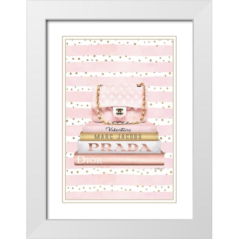 Bookstack PInk Bag II White Modern Wood Framed Art Print with Double Matting by Amanda Greenwood