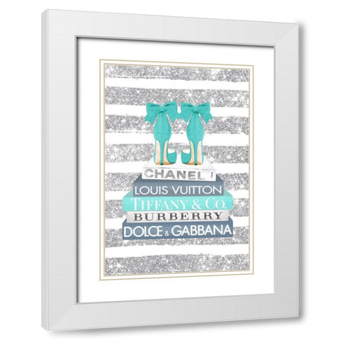 Bookstack Teal Heel White Modern Wood Framed Art Print with Double Matting by Amanda Greenwood