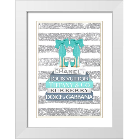Bookstack Teal Heel White Modern Wood Framed Art Print with Double Matting by Amanda Greenwood