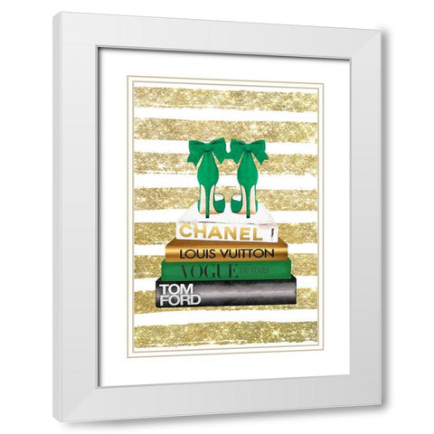 Bookstack Green Heel White Modern Wood Framed Art Print with Double Matting by Amanda Greenwood