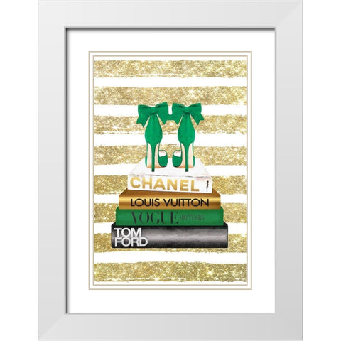 Bookstack Green Heel White Modern Wood Framed Art Print with Double Matting by Amanda Greenwood