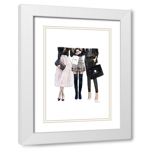 Friends Shopping White Modern Wood Framed Art Print with Double Matting by Amanda Greenwood
